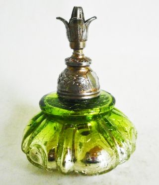 Victorian Czechoslovakia Mercury Glass Perfume Bottle Crackle Uranium Bohemian photo