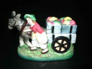 Early Marked Foriegn Salt And Pepper Shakers Lady Horse Pony Cart With Friut photo