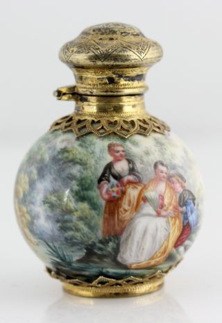 Antique Museum Quality French Gilt Silver Enamel / Enameled Perfume Scent 1838 photo