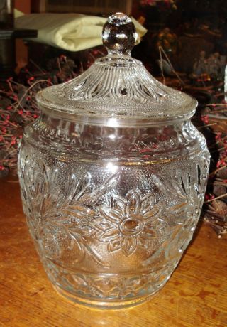 Antique Perfect Beautifully Cut Clear Glass Jar With Lid Canister photo