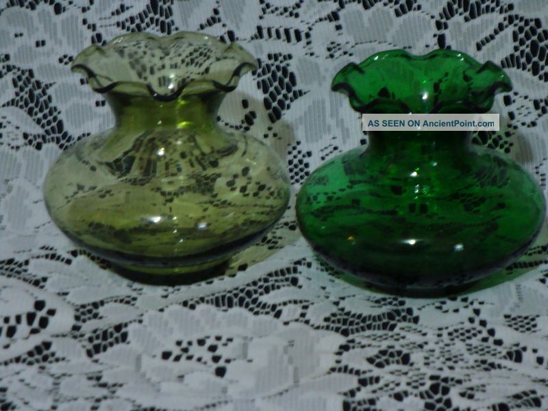2 Dainty Vintage Vases - 2 Shades Of Green - Sweet Scalloped Edge Low $$$ Vases photo