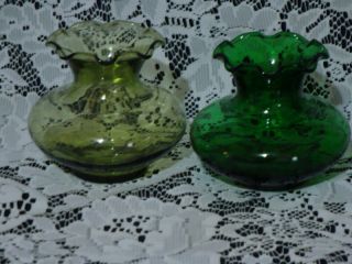 2 Dainty Vintage Vases - 2 Shades Of Green - Sweet Scalloped Edge Low $$$ photo