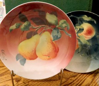 2 Antique 1900 - 1920 French Majolica Fruit Plates Luneville K& G Signed Obert photo