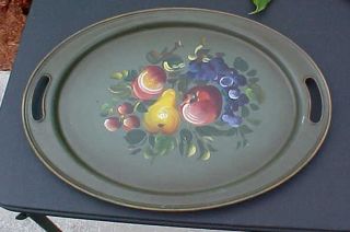 Vintage Nashco New York Toleware Oval Tray W Open Handles & Hand Painted Fruit photo