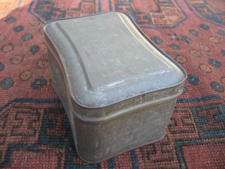 Vintage Tin Box Tole Toleware Hinged Sewing Button Canister photo
