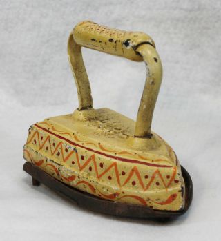 Wonderful Vintage Hand Painted Cast Sad Iron With Base photo