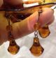 Vintage Czech Amber Bobeche & Prism Set - Signed,  Rare Bell Drops Chandelier Candle Holders photo 10