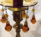 Vintage Czech Amber Bobeche & Prism Set - Signed,  Rare Bell Drops Chandelier Candle Holders photo 2