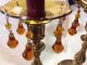 Vintage Czech Amber Bobeche & Prism Set - Signed,  Rare Bell Drops Chandelier Candle Holders photo 8