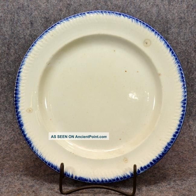 Antique 1900 Leeds Spongware Ironstone Blue Plate Plates & Chargers photo