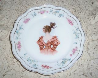 Unusual Antique Limoges Porcelain Portrait Plate W French Fashion Lady photo