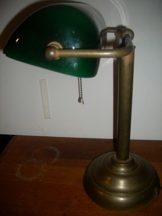 Antique Banker / Student Lamp,  Green Cased Glass Shade photo
