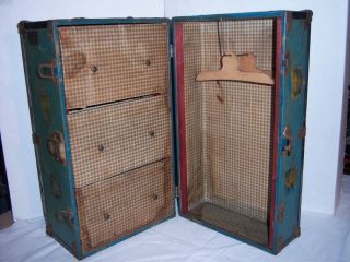 Vintage 1800s Child ' S Metal Trunk - Education Playthings - Travel Stickers - Hangers photo