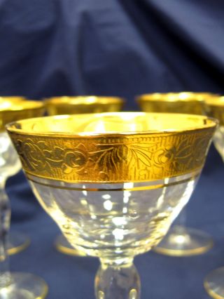 Set Of 8 Vintage Tiffin Gold Rim Opticwine Glass Liqueur Goblets photo