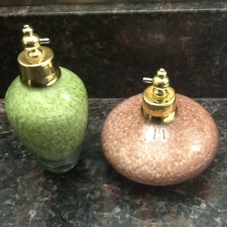 2 Rare Glass Perfume Bottles With Color In Glass Green Red photo
