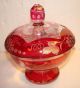 Antique Cranberry/ruby Cut To Clear Footed Covered Compote Compotes photo 1