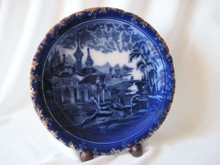 Antique J Kent Semi Porcelain Flow Blue Decorative Plate Arabian Beach Scene photo