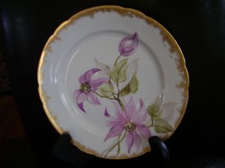 Floral 8 In.  Plate By Leonard Vienna Austria Hand Painted Pink Flowers photo