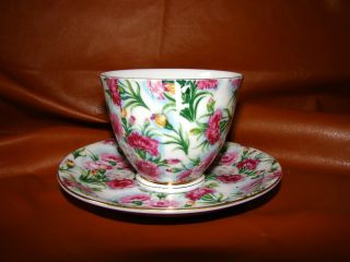 Mij :vintage Japan Pink & White Carnation Gold Trim Porcelain Cup & Saucer photo