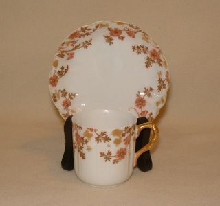 Antique Haviland Limoges Tea Cup & Saucer Set,  Autumn Floral Design,  Gold Trim photo
