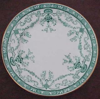 Vintage Teal Transfer Gilt Trim Ornate Floral Leaf Fern Garland English Plate photo