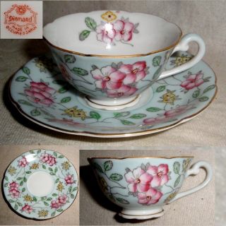 60yr Diamond Occupied Japan Scalloped Chintz Floral Demi Cup & Saucer No Damage photo