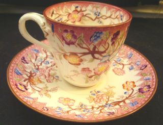 Sweet Antique Demitasse Pink Floral Cup & Saucer Applied Handle England France? photo