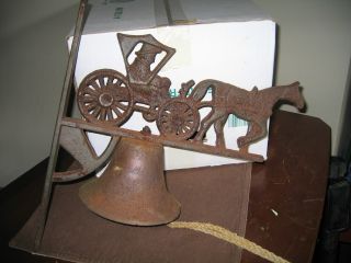 Vintage Horse And Buggie,  Outside Bell,  Cast Iron And Cast Metal Gong photo