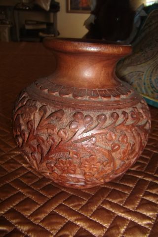 Antique Vintage Hand Carved Wooden Vase photo