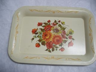 Miniature Vintage Toleware Tray With Floral Design photo