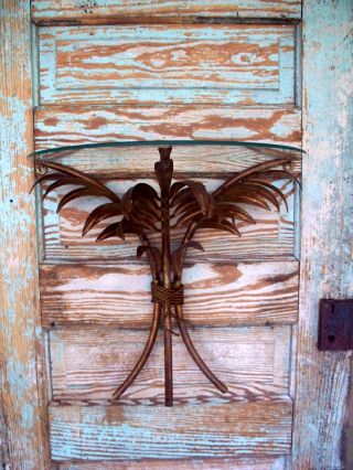 Vintage Metal Gold Gilt Tole Palm Leaves Wall Shelf Hollywood Regency photo