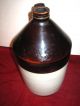 Antique Vintage Stoneware Brown & White Whiskey Crock Jug W/handle 12 