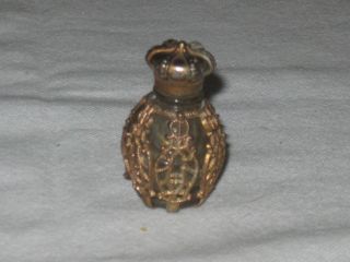 Antique Victorian Perfume Bottle W/overlay Brass&crown Lid photo