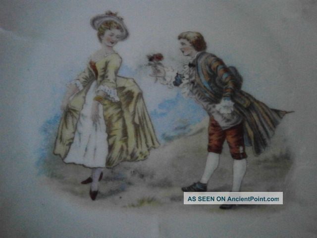 Antique Victorian Romantic Young Couple Porcelain Portrait Cabinet Plate Plates & Chargers photo