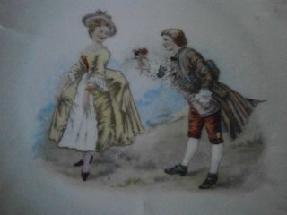 Antique Victorian Romantic Young Couple Porcelain Portrait Cabinet Plate photo