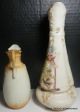 Two Antique English Bone Porcelain Hand Painted Enameled Floral Vases Pitchers photo 1