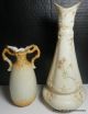 Two Antique English Bone Porcelain Hand Painted Enameled Floral Vases Pitchers photo 2