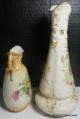 Two Antique English Bone Porcelain Hand Painted Enameled Floral Vases Pitchers photo 3