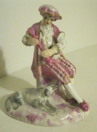 Antique French Figurine Man W Dog & Musical Instrument - Vtg.  - Made In France photo