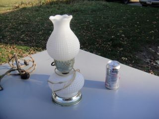 Vintage Patterned Milk Glass Boudoir Lamp With Shade photo