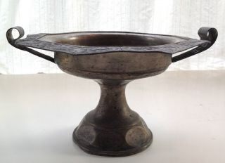 Vintage Wide Metal Urn With Engraved Rim photo