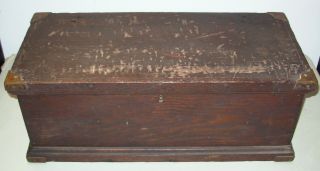 Rare Antique Wooden Horse Tack Box Dovetail Joints Brass Corners & Hardware photo