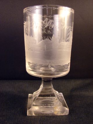 19th C Blown Engraved German Spa Or Souvenir Glass Dated July 11,  1826 Square Ft photo