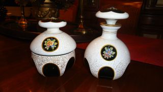 Antique Moser Art Nouveau Glass Overlay Enameled Perfume Bottle Powder Jar Wow photo