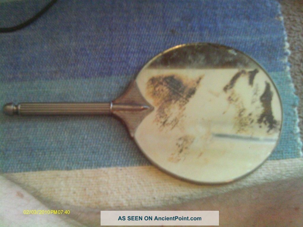 Antique Hand Held Mirror With Cross Hatch Metal Frame Unico Mirrors photo