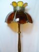 Victorian Turned Wood Antique Floor Lamp W/ Amber Glass Tiffany Shade Vtg Light Lamps photo 1