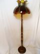 Victorian Turned Wood Antique Floor Lamp W/ Amber Glass Tiffany Shade Vtg Light Lamps photo 2