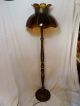 Victorian Turned Wood Antique Floor Lamp W/ Amber Glass Tiffany Shade Vtg Light Lamps photo 3