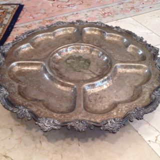 Footed Silverplate Compartment Very Large Ornate Tray photo