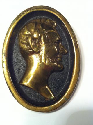 Antique Abraham Lincoln Bust Plaque Small Vintage Oval Bronze Copper Brass Metal photo